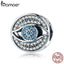 BAMOER Authentic 925 Sterling Silver Lucky Blue Eye Clear CZ Guarding Charm Beads fit Women Charm Bracelet DIY Jewelry SCC565