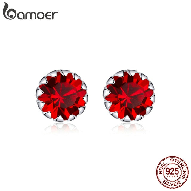 bamoer Birth Stone AAA Cubic Zircon Stud Earring 925 Sterling Silver Birthstone Ear Stud April Gifts Silver Jewelry SCE862