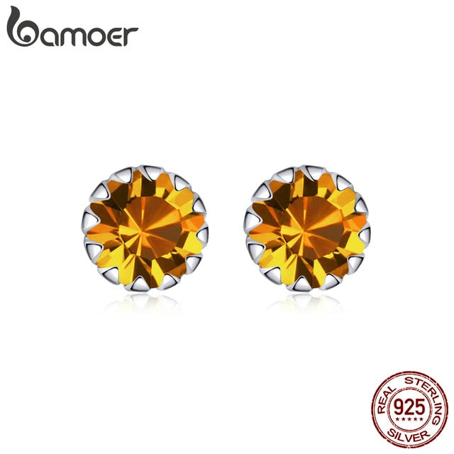 bamoer Birth Stone AAA Cubic Zircon Stud Earring 925 Sterling Silver Birthstone Ear Stud April Gifts Silver Jewelry SCE862