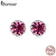 bamoer Birth Stone AAA Cubic Zircon Stud Earring 925 Sterling Silver Birthstone Ear Stud April Gifts Silver Jewelry SCE862