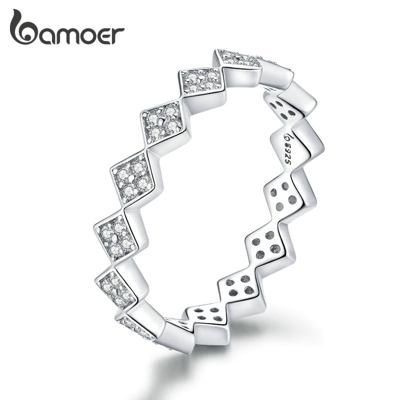 bamoer Authentic 925 Sterling Silver Dazzling Geometric Simple Stackable Finger Rings for Women Statement Jewelry Anel BSR110