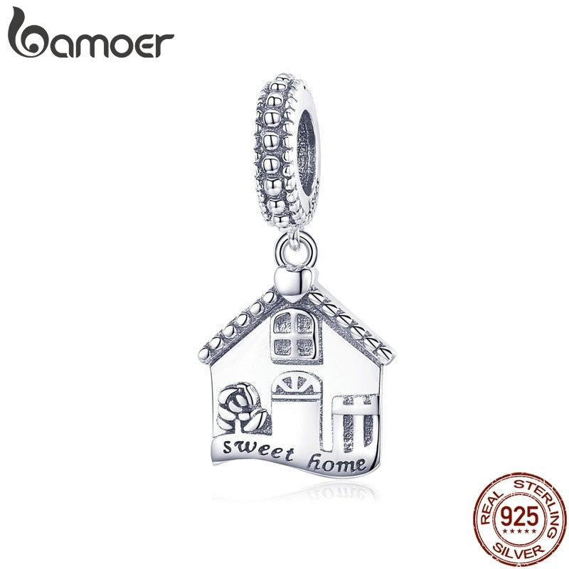 BAMOER Authentic 100% 925 Sterling Silver Sweet Home Pendant House Shape Charms fit for Women Bracelets DIY Jewelry Gift SCC913