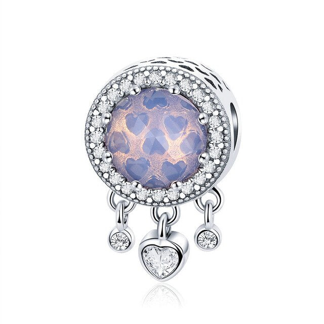 BAMOER 3 Color Authentic 925 Sterling Silver Heart Radiant Crystal Dangle Heart Charms Fit Charm Bracelets Silver Jewelry SCC999