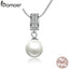 BAMOER 925 Sterling Silver Simulated Pearl Pendant Necklace Long Chain Necklace  Jewelry Wedding Necklace Accessories SCN030