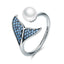 BAMOER Authentic 925 Sterling Silver Adjustable Dolphin Tail Blue CZ Finger Rings for Women Sterling Silver Jewelry Gift SCR286