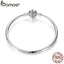 BAMOER Authentic 925 Sterling Silver Engrave Snowflake Clasp Unique as you are Snake Chain Bracelet & Bangle DIY Jewelry PAS915