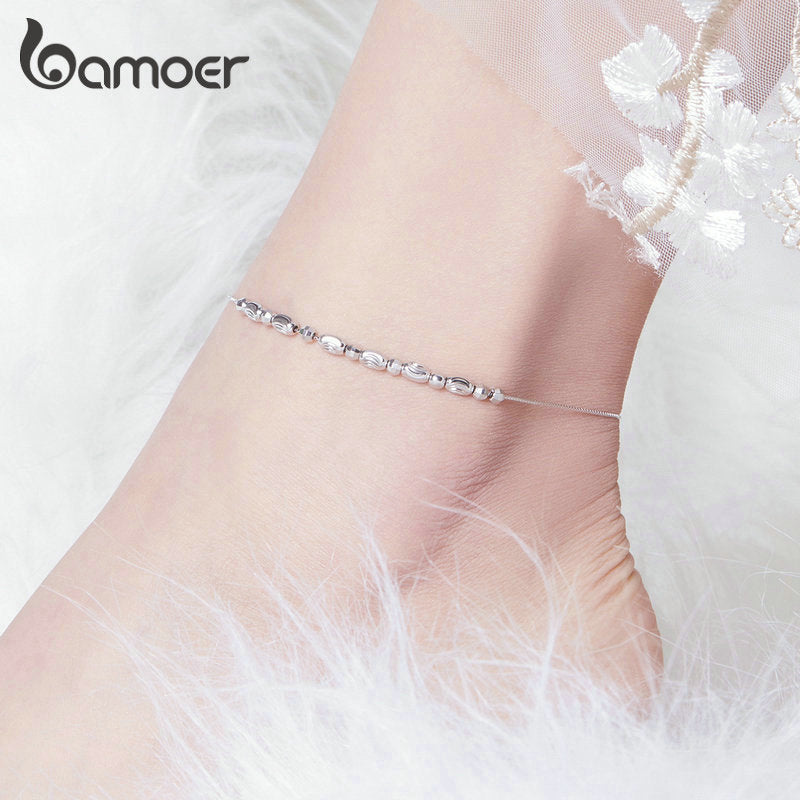 bamoer 925 Sterling Silver Slide Beads Silver Anklet for Women Charm Bracelet  of Leg Ankle Foot Accessories Fashion SCT010