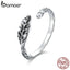 bamoer Authentic 925 Sterling Silver Feather Open Finger Rings for Women Free Size Band Bijoux Fashion Bague 2020 SCR639