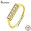 bamoer Authentic 925 Sterling Silver Clear CZ Finger Ring for Women Geometric Design Luxury Wedding Fine Jewelry Band BSR085