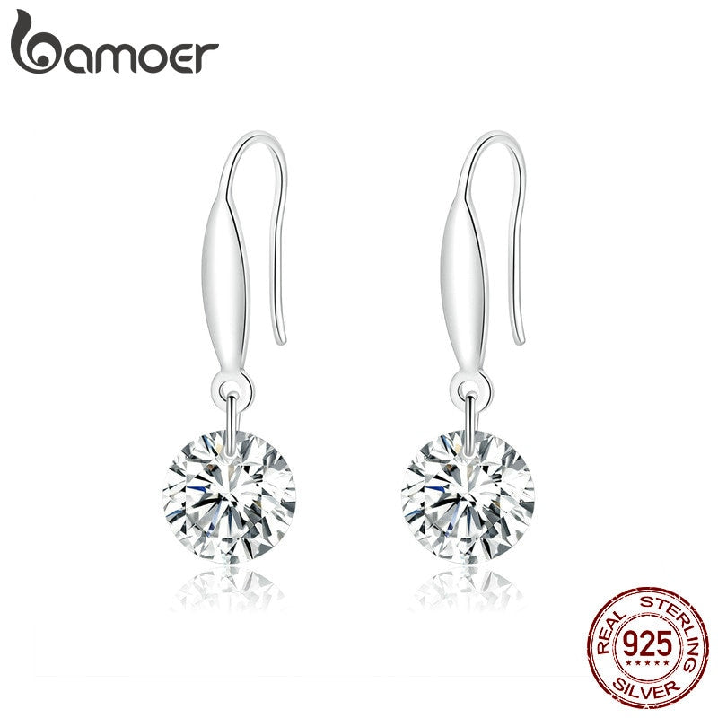 bamoer 925 Sterling Silver Zirconia Design Drop Earrings for Women Dangle Earing Clear CZ Fashion Statement Jewelry  BSE212