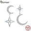 BAMOER Authentic 925 Sterling Silver Moon & Star Dangle Earrings for Women Clear Cubic Zircon Earrings Wedding Jewelry BSE050