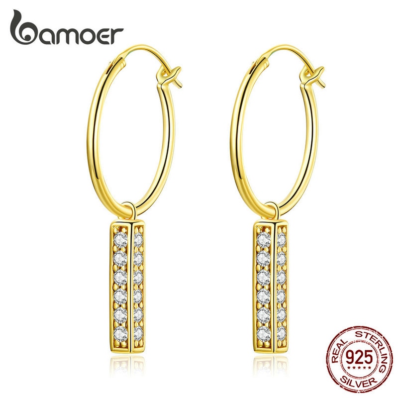 bamoer 925 Sterling Silver Dangle Earrings with Charm Statement  Wedding Drop Earring for Women Brincos 2019 New Bijoux BSE296