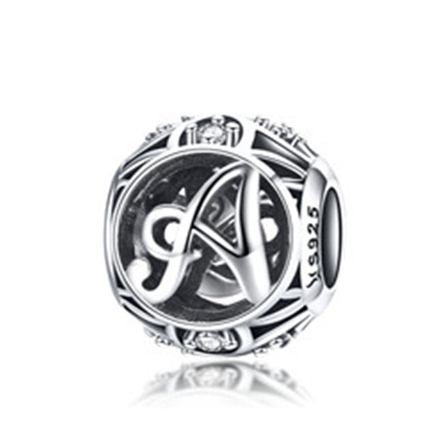 BAMOER Authentic 925 Sterling Silver Vintage A to T, Clear CZ Alphabet Letter Beads Fit Charm Bracelets DIY Jewelry SCC738