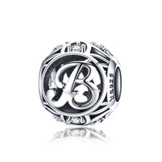BAMOER Authentic 925 Sterling Silver Vintage A to T, Clear CZ Alphabet Letter Beads Fit Charm Bracelets DIY Jewelry SCC738