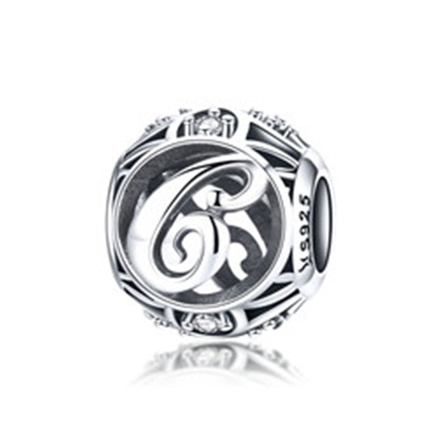 BAMOER Authentic 925 Sterling Silver Vintage A to T, Clear CZ Alphabet Letter Beads Fit Charm Bracelets DIY Jewelry SCC738