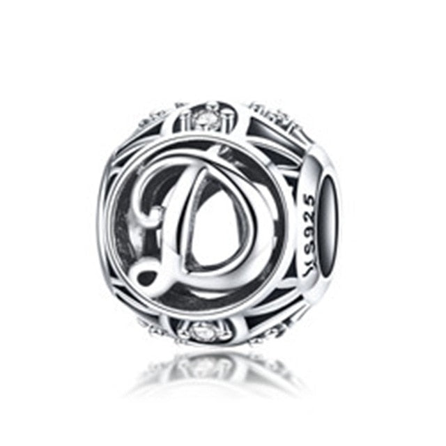 BAMOER Authentic 925 Sterling Silver Vintage A to T, Clear CZ Alphabet Letter Beads Fit Charm Bracelets DIY Jewelry SCC738
