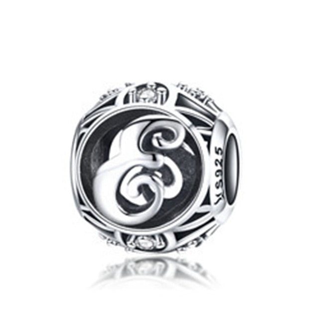 BAMOER Authentic 925 Sterling Silver Vintage A to T, Clear CZ Alphabet Letter Beads Fit Charm Bracelets DIY Jewelry SCC738