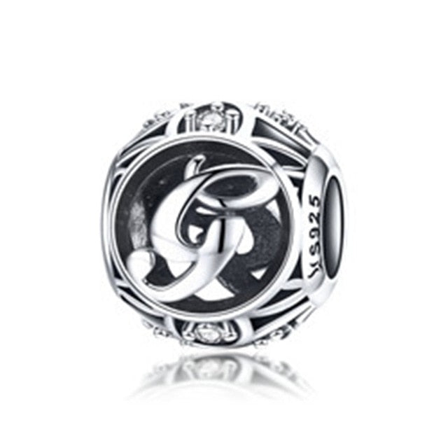 BAMOER Authentic 925 Sterling Silver Vintage A to T, Clear CZ Alphabet Letter Beads Fit Charm Bracelets DIY Jewelry SCC738