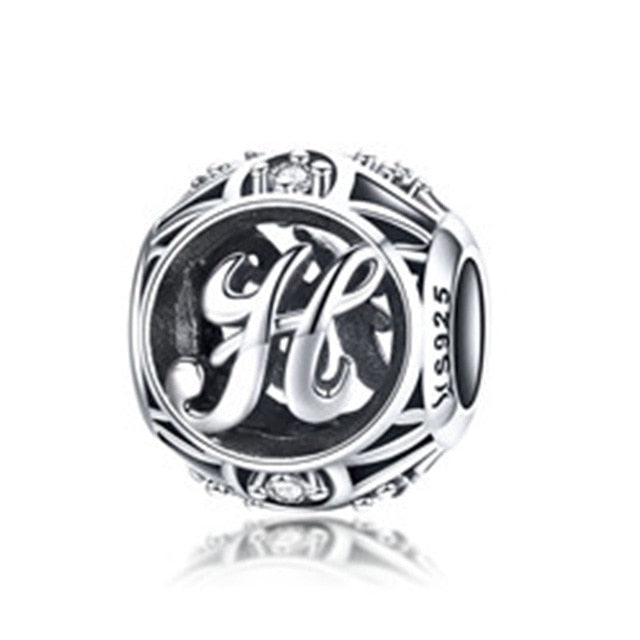 BAMOER Authentic 925 Sterling Silver Vintage A to T, Clear CZ Alphabet Letter Beads Fit Charm Bracelets DIY Jewelry SCC738