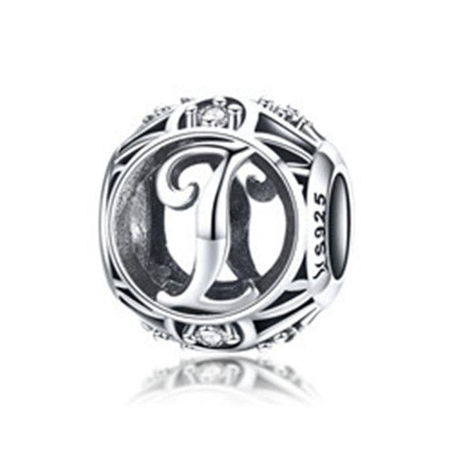 BAMOER Authentic 925 Sterling Silver Vintage A to T, Clear CZ Alphabet Letter Beads Fit Charm Bracelets DIY Jewelry SCC738