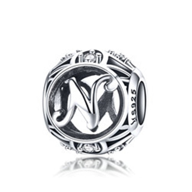 BAMOER Authentic 925 Sterling Silver Vintage A to T, Clear CZ Alphabet Letter Beads Fit Charm Bracelets DIY Jewelry SCC738