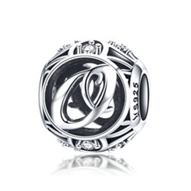 BAMOER Authentic 925 Sterling Silver Vintage A to T, Clear CZ Alphabet Letter Beads Fit Charm Bracelets DIY Jewelry SCC738