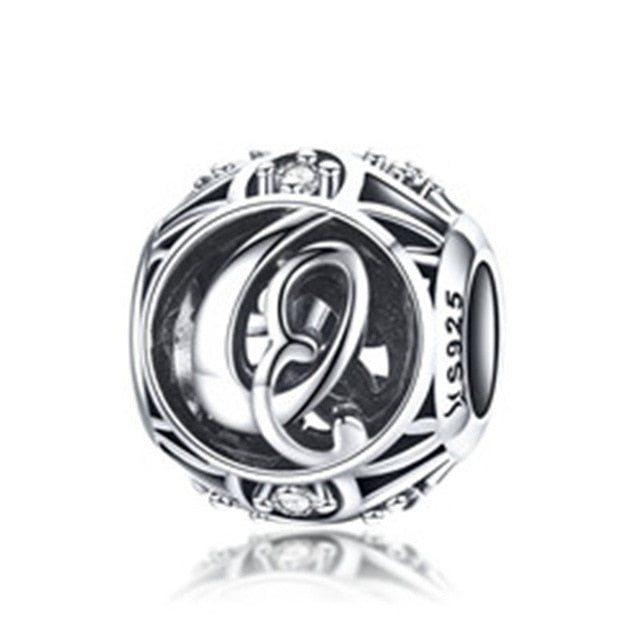 BAMOER Authentic 925 Sterling Silver Vintage A to T, Clear CZ Alphabet Letter Beads Fit Charm Bracelets DIY Jewelry SCC738