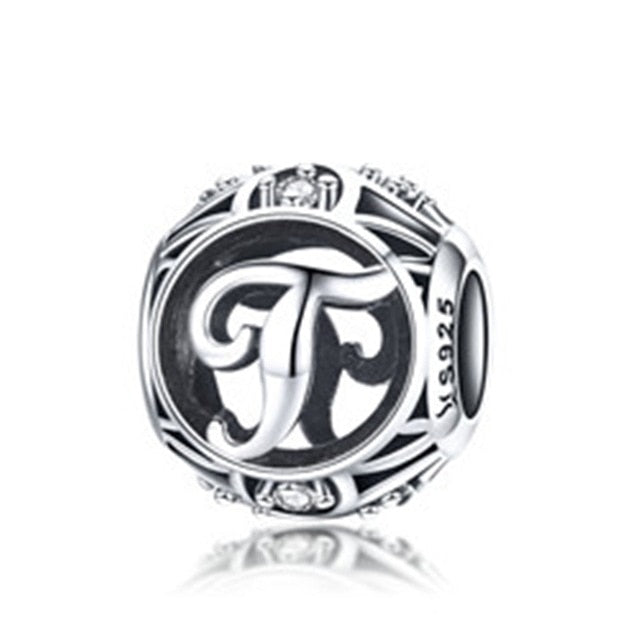 BAMOER Authentic 925 Sterling Silver Vintage A to T, Clear CZ Alphabet Letter Beads Fit Charm Bracelets DIY Jewelry SCC738