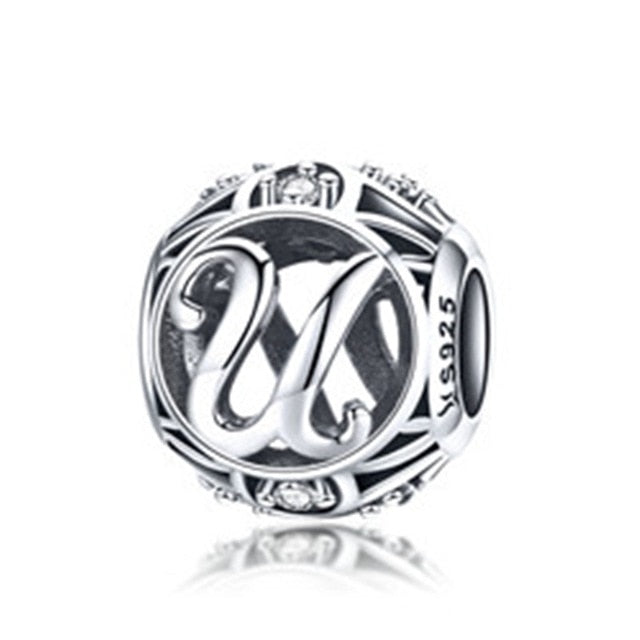 BAMOER Authentic 925 Sterling Silver Vintage A to T, Clear CZ Alphabet Letter Beads Fit Charm Bracelets DIY Jewelry SCC738