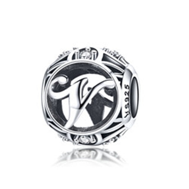 BAMOER Authentic 925 Sterling Silver Vintage A to T, Clear CZ Alphabet Letter Beads Fit Charm Bracelets DIY Jewelry SCC738