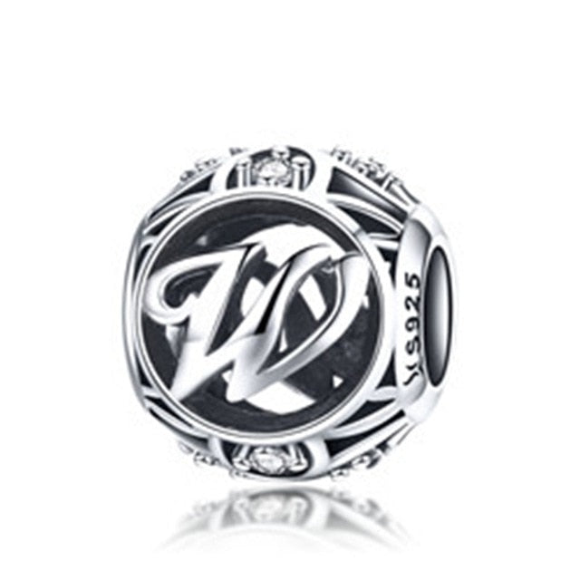 BAMOER Authentic 925 Sterling Silver Vintage A to T, Clear CZ Alphabet Letter Beads Fit Charm Bracelets DIY Jewelry SCC738