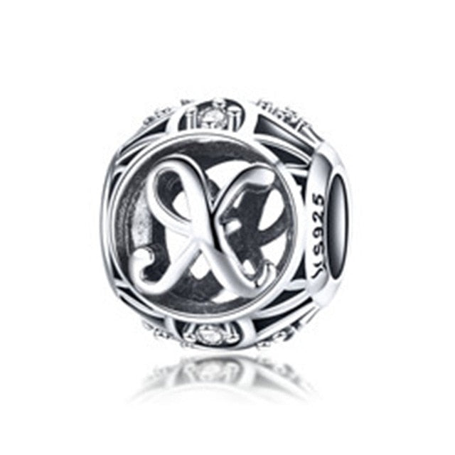 BAMOER Authentic 925 Sterling Silver Vintage A to T, Clear CZ Alphabet Letter Beads Fit Charm Bracelets DIY Jewelry SCC738