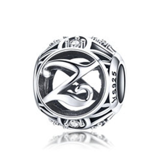 BAMOER Authentic 925 Sterling Silver Vintage A to T, Clear CZ Alphabet Letter Beads Fit Charm Bracelets DIY Jewelry SCC738