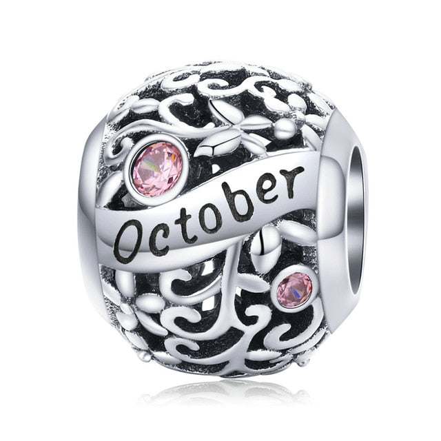 bamoer 925 Sterling Silver Month Birthday Stone Round Beads fit Women Charm Bracelet Bangle DIY Jewlry Making SCC1385