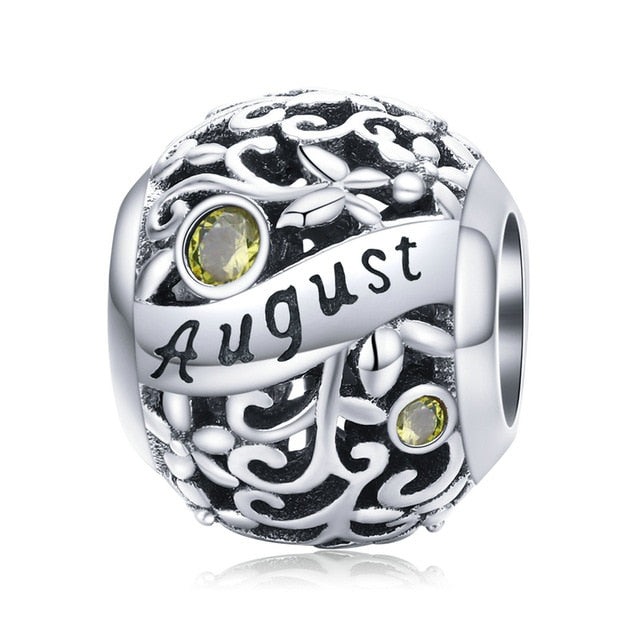 bamoer 925 Sterling Silver Month Birthday Stone Round Beads fit Women Charm Bracelet Bangle DIY Jewlry Making SCC1385
