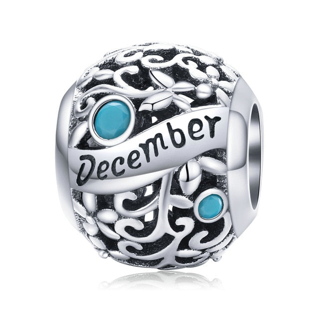 bamoer 925 Sterling Silver Month Birthday Stone Round Beads fit Women Charm Bracelet Bangle DIY Jewlry Making SCC1385