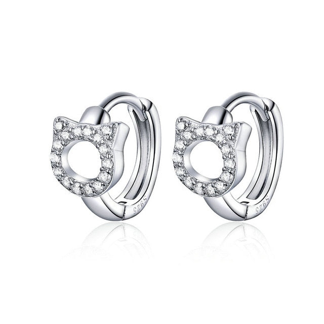 bamoer 3 Styles Hoop Earrings Sterling Silver 925 Cute Cat Star Round Small Ear Hoops for Women Jewelry Gifts for Girl BSE172