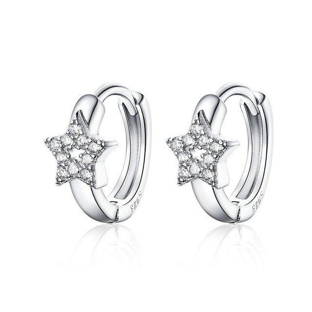 bamoer 3 Styles Hoop Earrings Sterling Silver 925 Cute Cat Star Round Small Ear Hoops for Women Jewelry Gifts for Girl BSE172