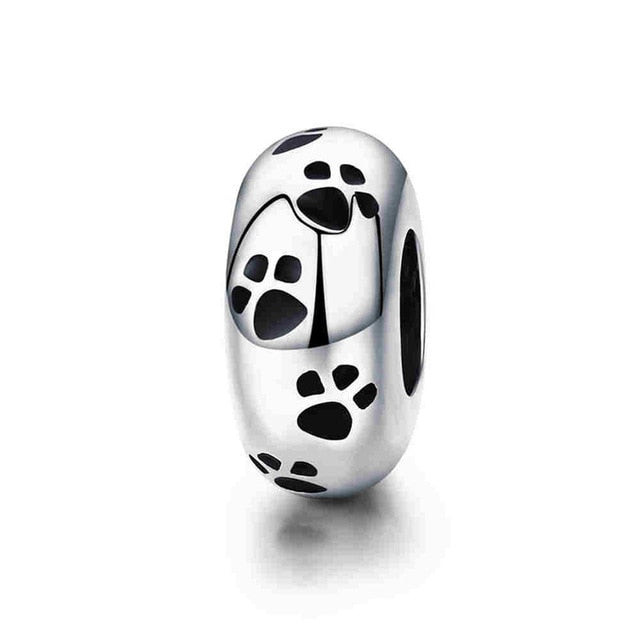 BAMOER Authentic 925-sterling-silver Dog Animal Footprint Cat Heart LOVE Spacer Charm Fit  Bracelet DIY Original SCC594