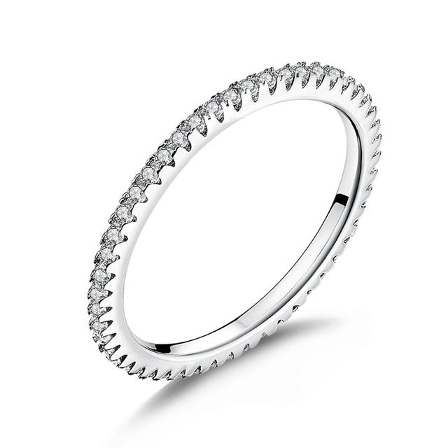 BAMOER Classic 925 Sterling Silver High Quality Circle Clear CZ Geometric Stackable Rings for Women Wedding Jewelry Gift SCR066