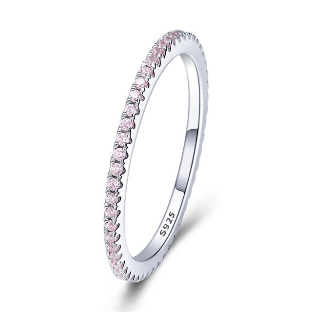 BAMOER Classic 925 Sterling Silver High Quality Circle Clear CZ Geometric Stackable Rings for Women Wedding Jewelry Gift SCR066