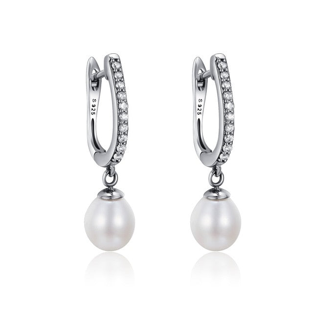BAMOER Authentic 925 Sterling Silver Blooming Flower Petal Freshwater Pearl Drop Earrings for Women Luxury Silver Jewelry SCE259