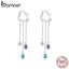 bamoer 925 Sterling Silver Long Chain Dangle Earrings for Women Cloud and Rainy Zirconia Hanging Earing Korean Jewelry BSE220