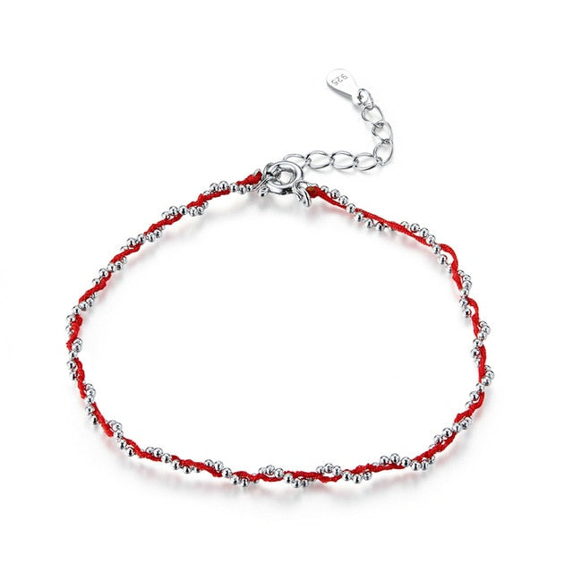 bamoer Black and Red Rope Bracelet with 925 Sterling Silver Beads Chain Bracelets for Women 2020 New Year Gift Friendship SCB173