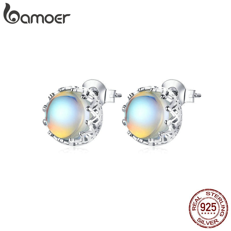 bamoer 925 Sterling Silver Round Moon Stone Stud Earrings for Women Magic  Crown Ear Stud Jewelry Brincos 2020 New SCE877