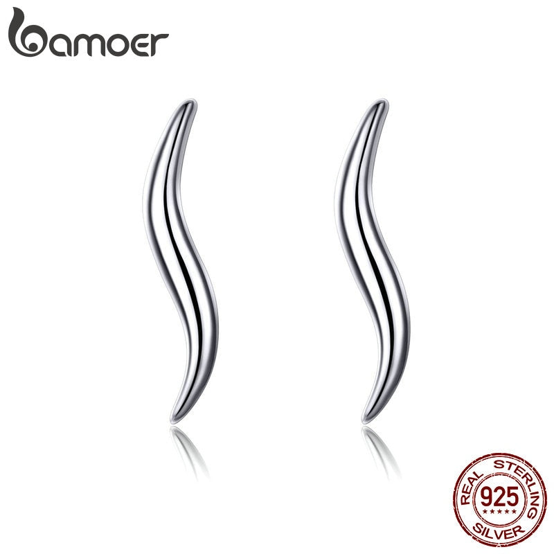 BAMOER 925 Silver Waving Curves Line Small Stud Earrings for Women Minimalist Fine Jewelry Accessories Gifts 2019 New SCE600