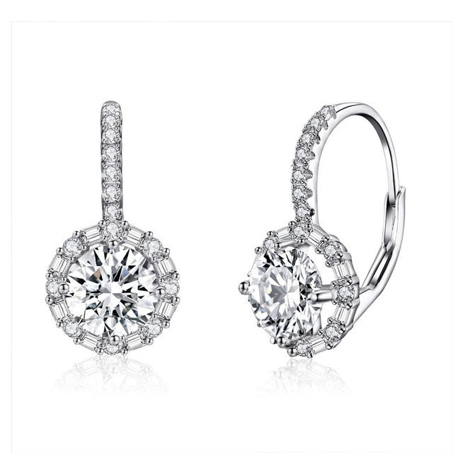 BAMOER Authentic 925 Sterling Silver Dazzling Cubic Zircon Round Zircon Drop Earrings for Women Wedding Silver Jewelry SCE508
