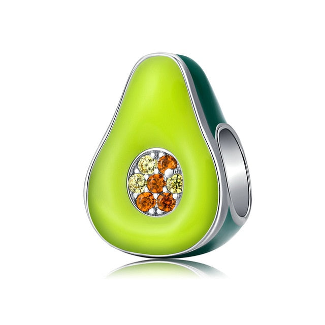 bamoer 925 Sterling Silver Jewelry Green Enamel Avocado Fruit Charm for Original Silver Bracelet 3mm Women Jewelry Making BSC129