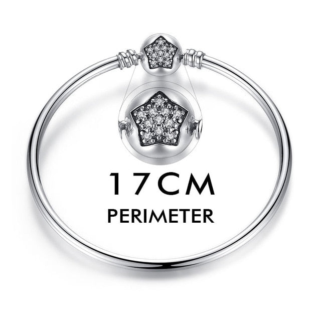 BAMOER Authentic 100% 925 Sterling Silver Snake Chain Heart Bangle & Bracelet Luxury Jewelry PAS904