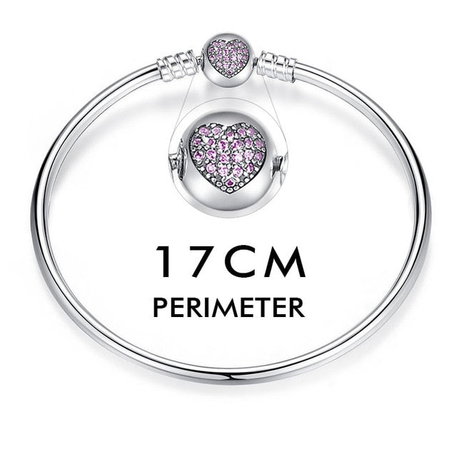 BAMOER Authentic 100% 925 Sterling Silver Snake Chain Heart Bangle & Bracelet Luxury Jewelry PAS904